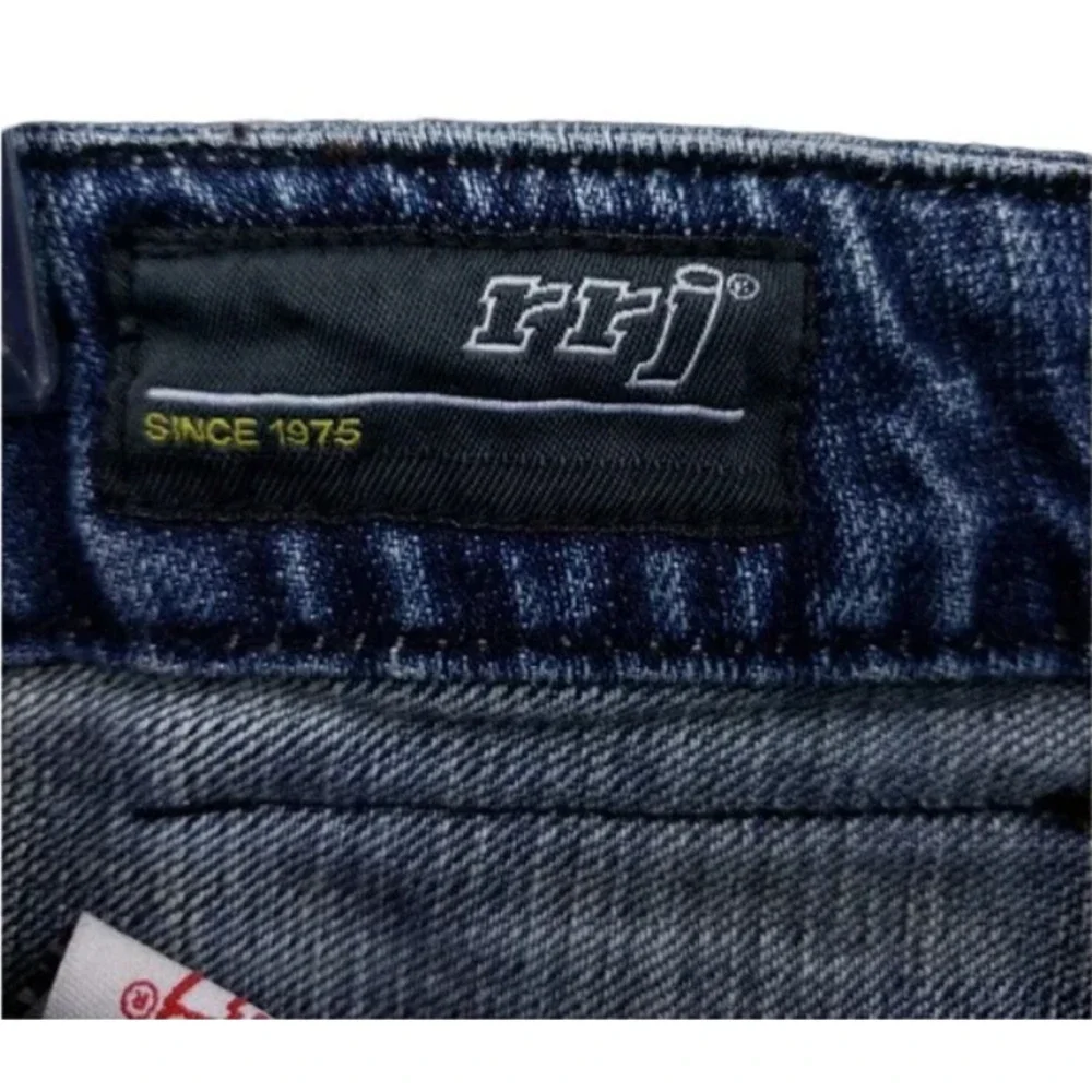 RRJ Original Jeans Men's Straight Blue Jeans Size 34 Blue Embroidered 5 Pocket